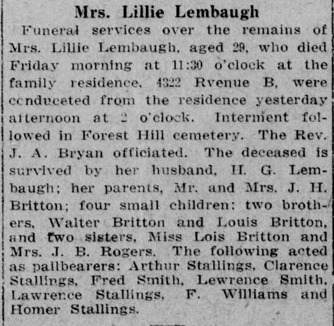 Mrs. Lillie Lembaugh obituary